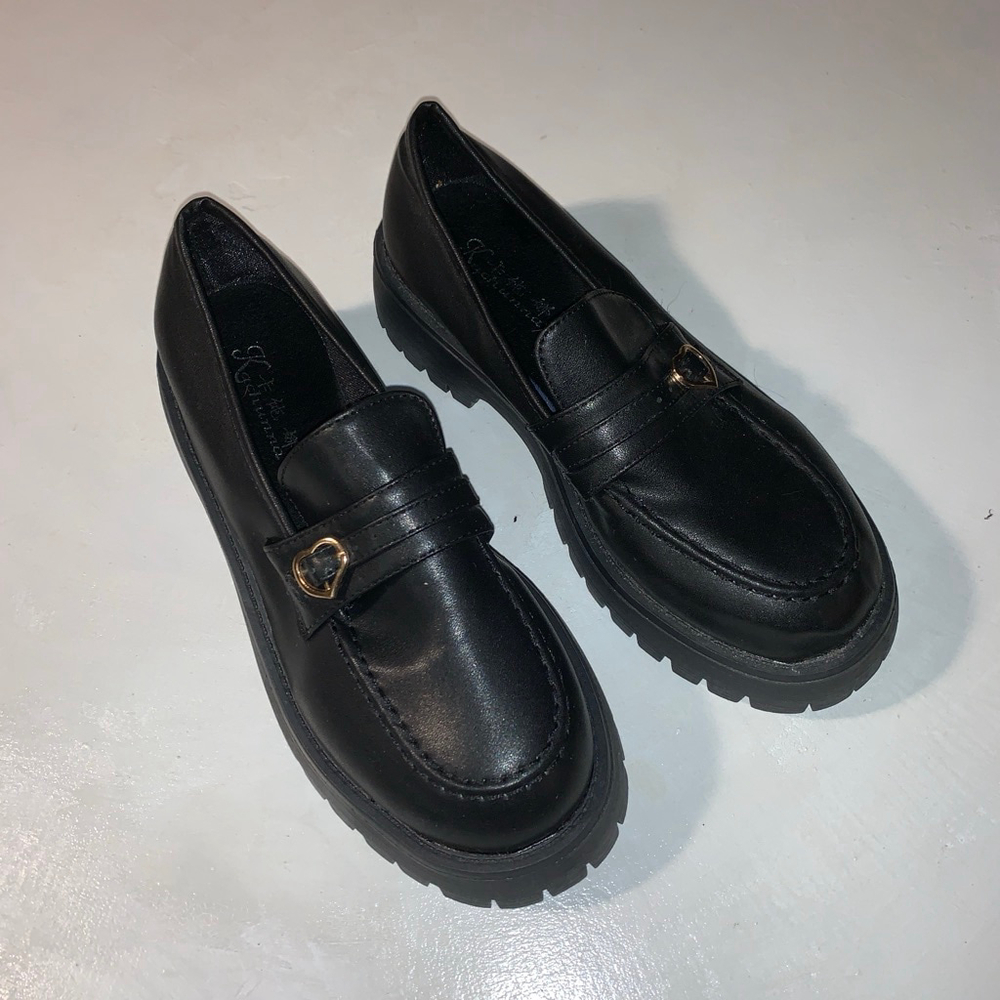 Women's Kachunna Black Loafers with Gold Heart Detail Size 9